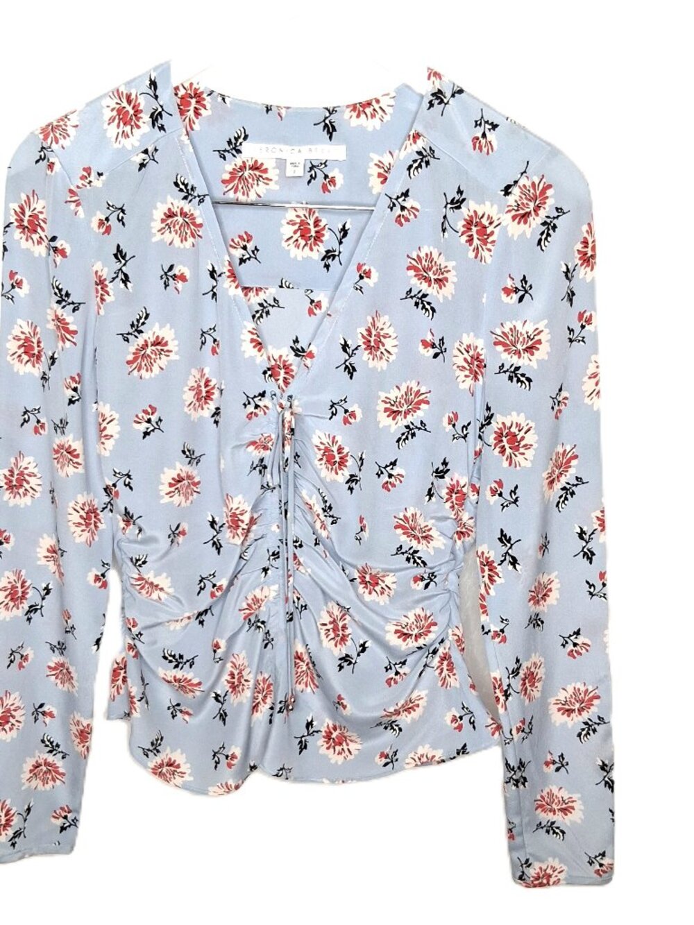 Veronica Beard Maisle  Long Sleeve Silk Ruched Front Blouse